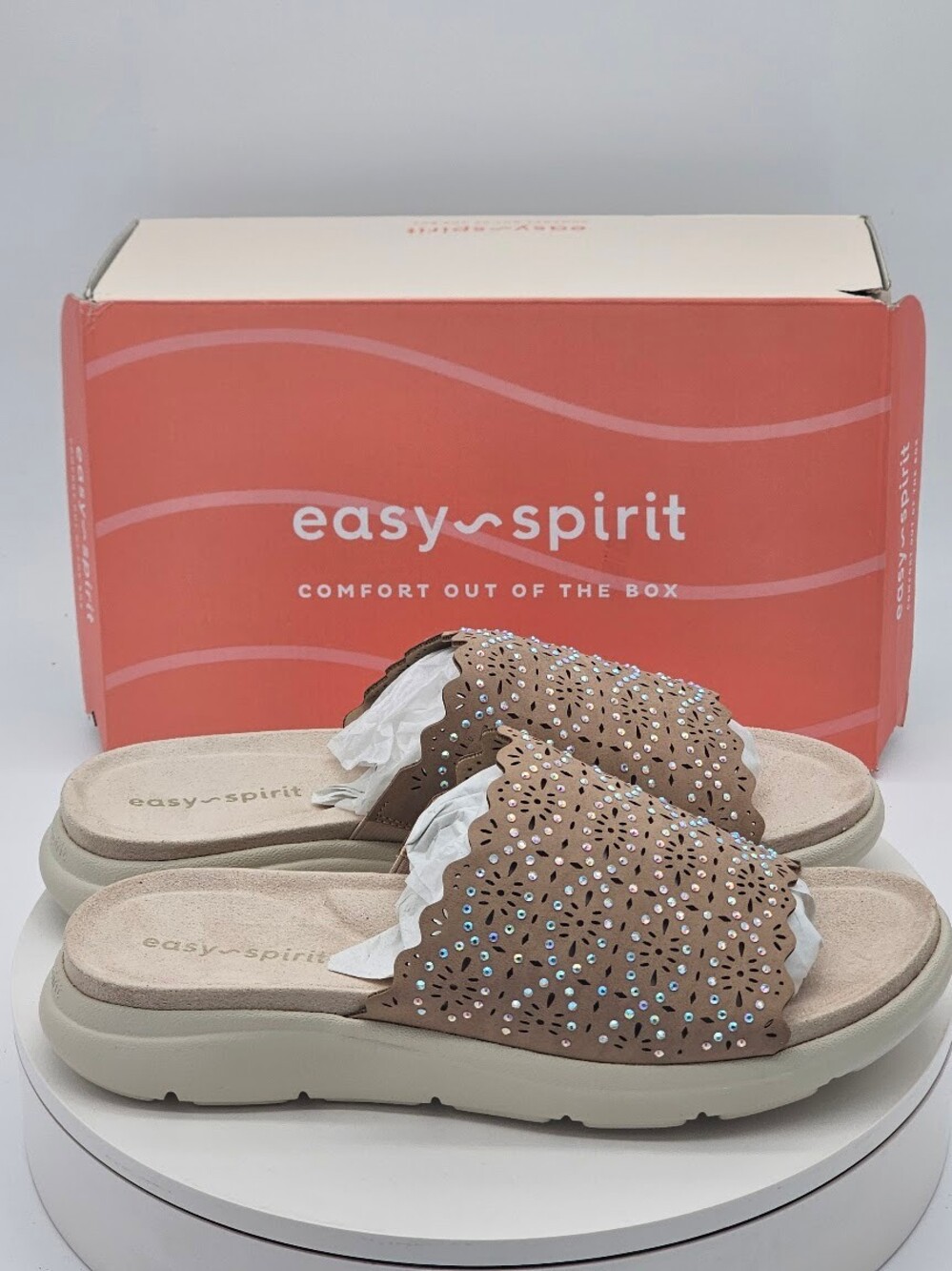 Easy Spirit Alora3 Light Natural Rhinestone Slide Sandals Women’s Size 11 - Picture 2 of 10